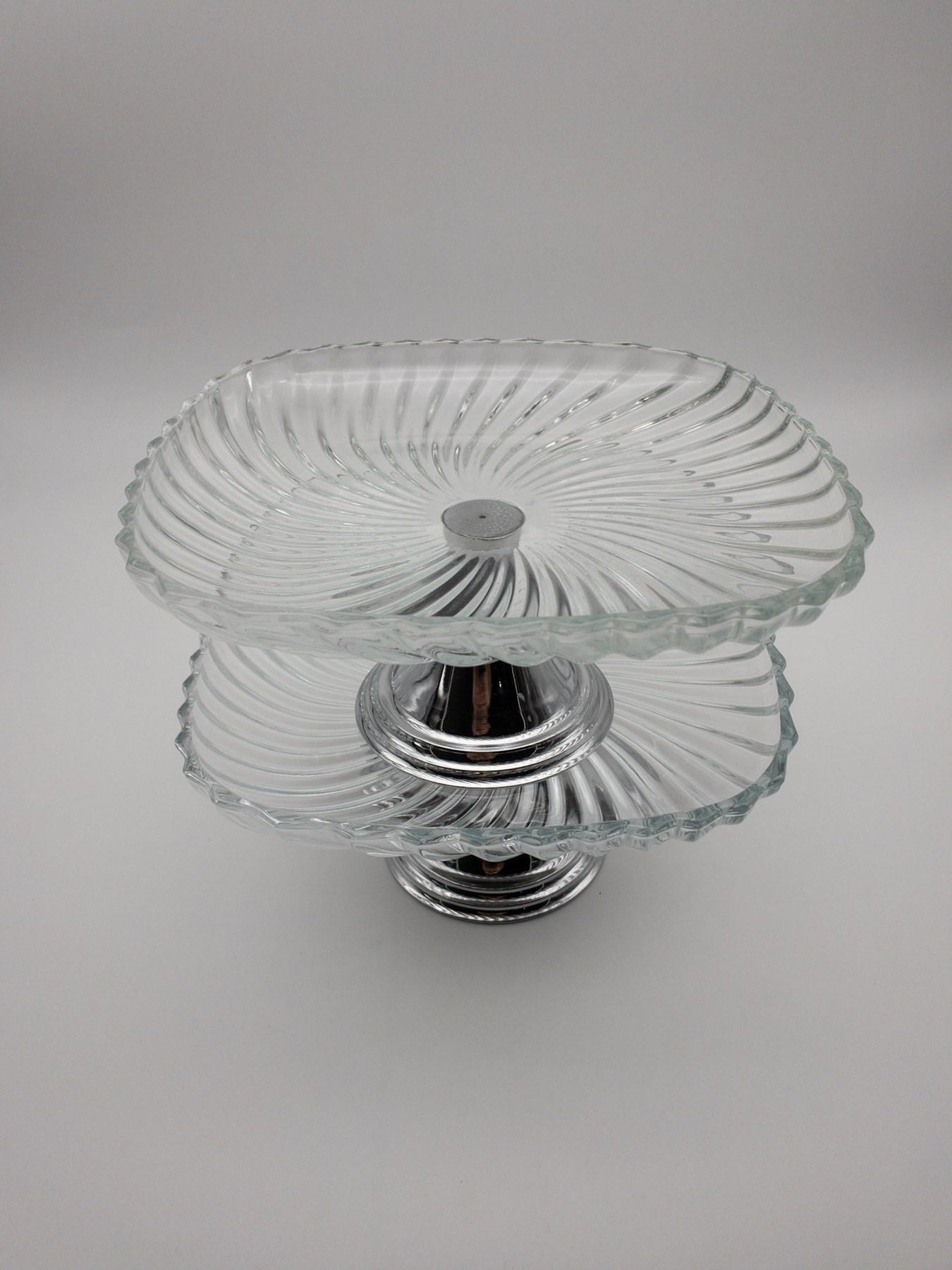 

2-Piece Silver-Legged Square Glass Presentation Stand, Sarma, Dolma, Salad, Fruit, and Cake Stand, Dowry Stand