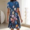 Women's Fashion Graceful Beautiful Flower Print Summer Spring Short Sleeve O-Neck Casual Dresses