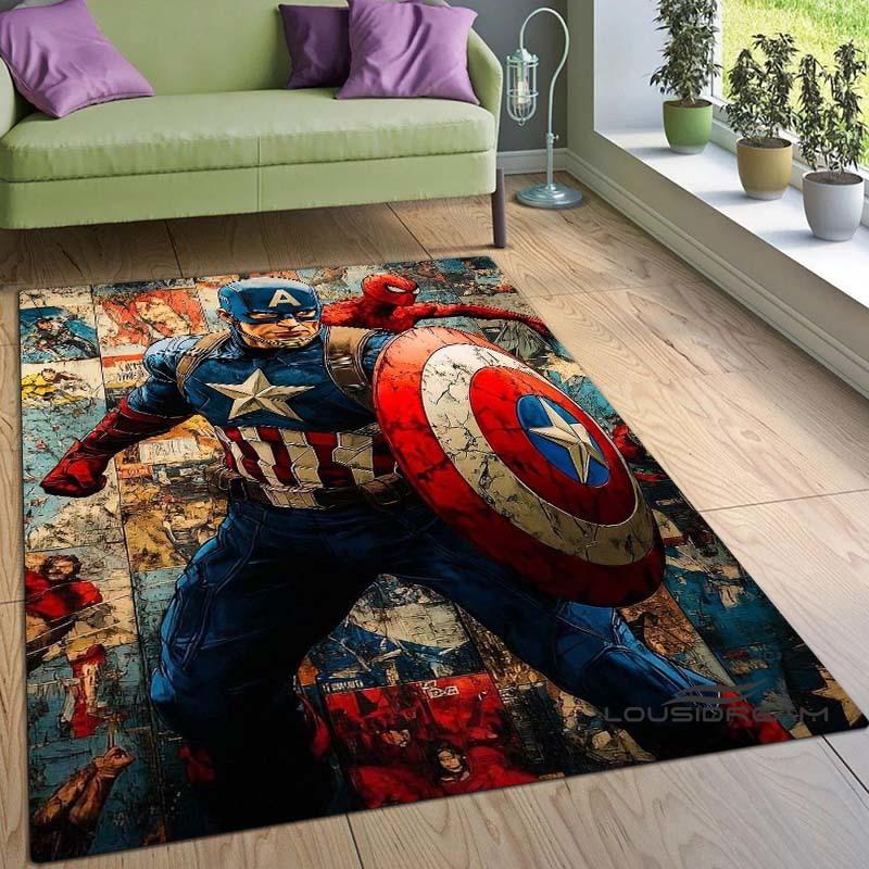 3D Captain America Printed Rug – Suitable for Living Room & Bedroom | Non-Slip Mat, Home Decor, Area Rug, Birthday Gift