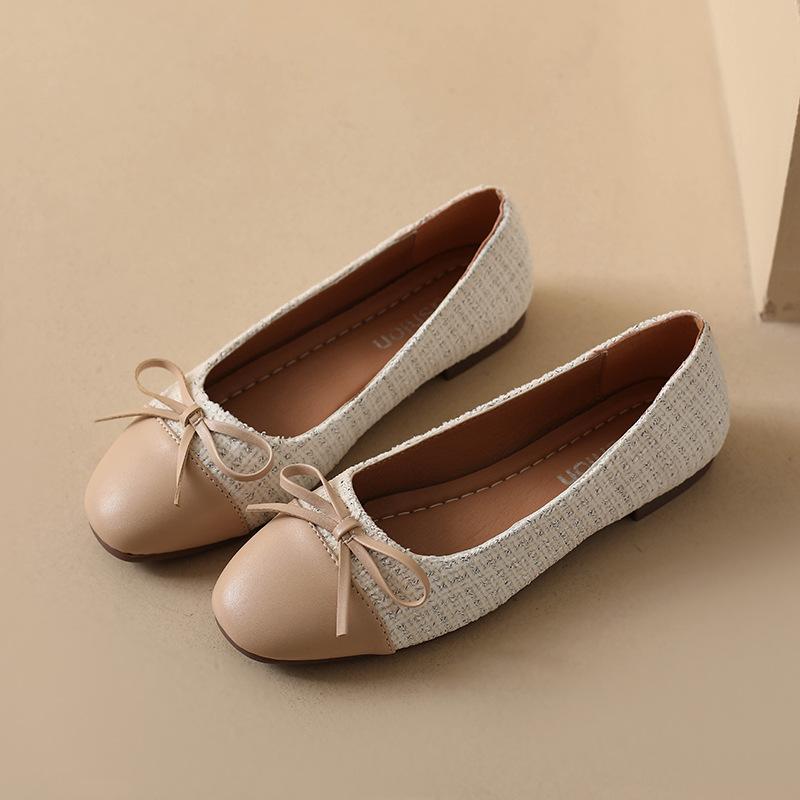 Xiaoxiangfeng Einzelne Schuhe mit quadratischer Spitze 2025 neu Schleife vielseitig flacher Mund flache Sohle Nische Fee weiche Sohle Doudou Schuhe