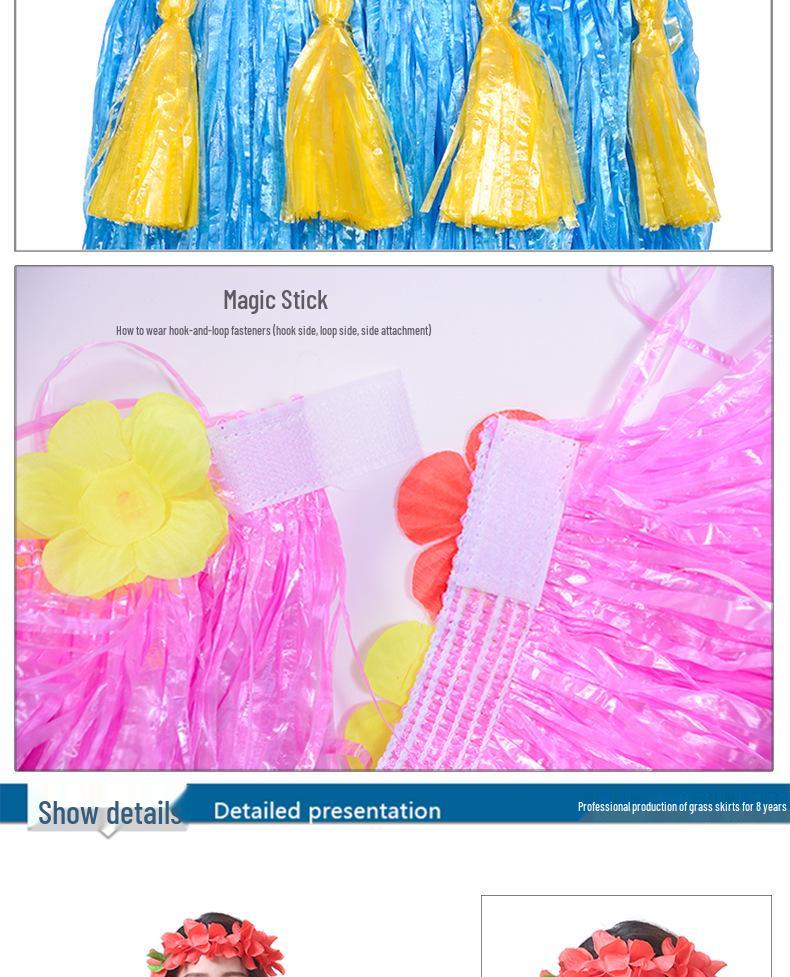 80cm Thick Flowing Grass Skirt Set: Eight-Piece Hawaiian Seaweed Dance Outfit for Adults