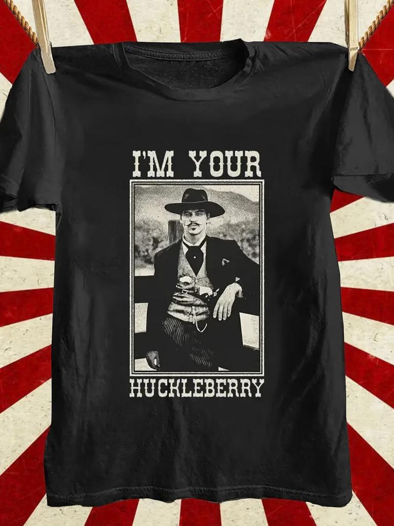 I'm Your Huckleberry Graphic Tee - Bold White Text on Black Plus Size T-Shirt wi