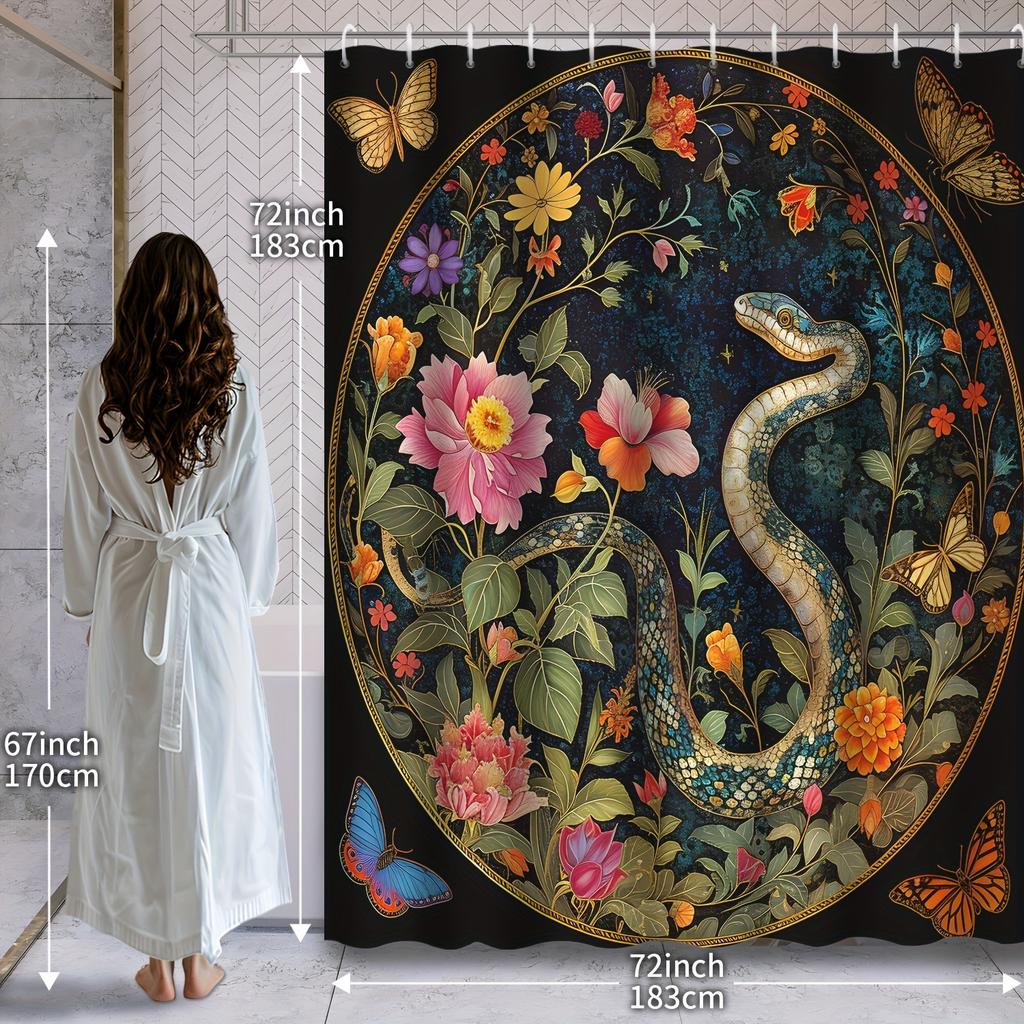 Mysterious Garden Shower Curtain - Flower Room Snake Wall Hanging Living Room, Bedroom Decoration - Charming