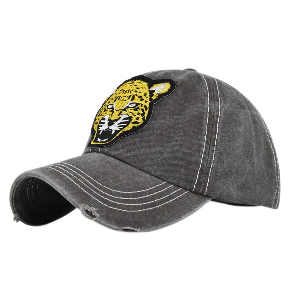 Leopard Embroidered Baseball Cap Letter Embroidered Duck Tongue Ancient Distressed Hat Sun Hat Hip Hop Hat