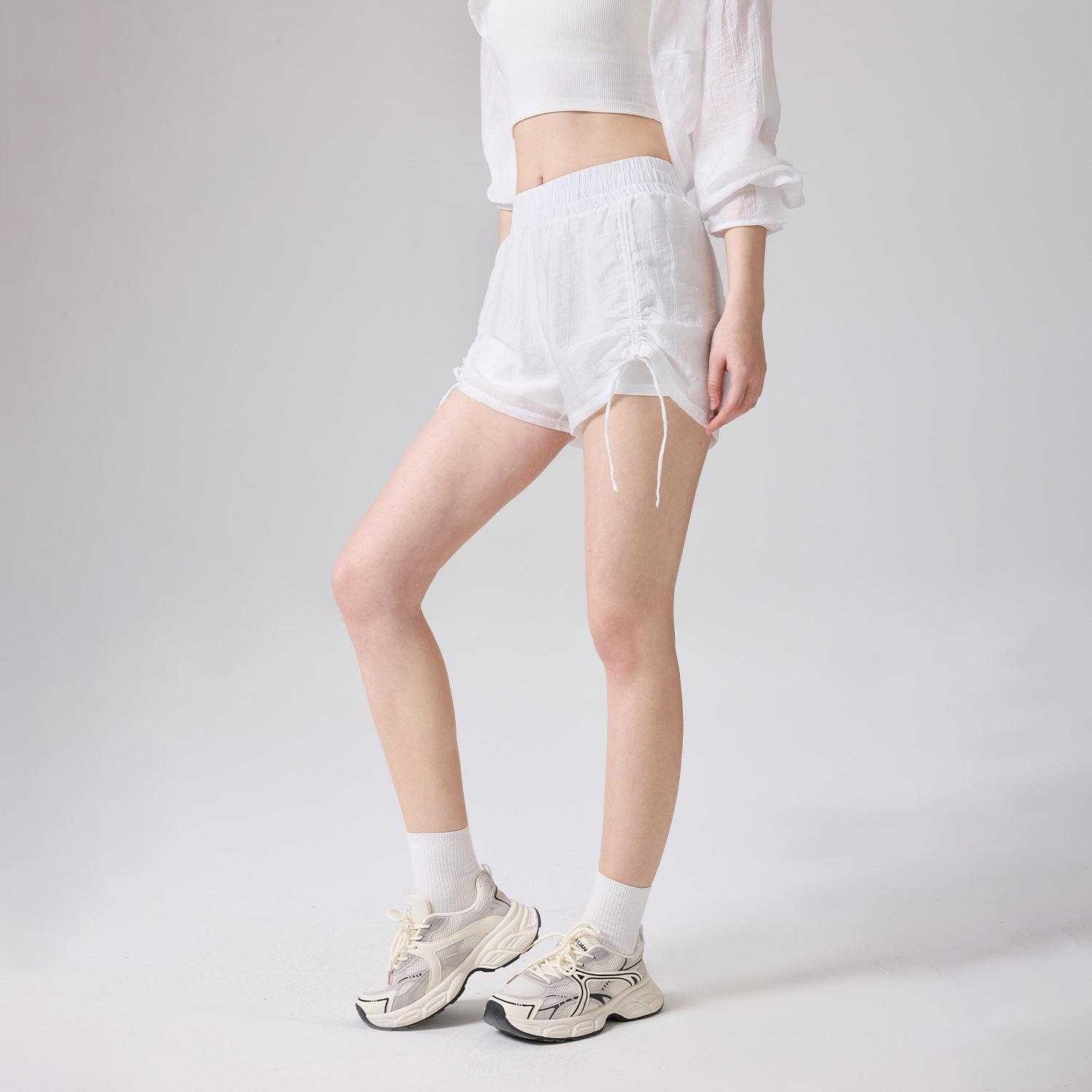 New yoga shorts summer women s thin design sense drawstring pleated sports wide legs outdoor running fitness S
