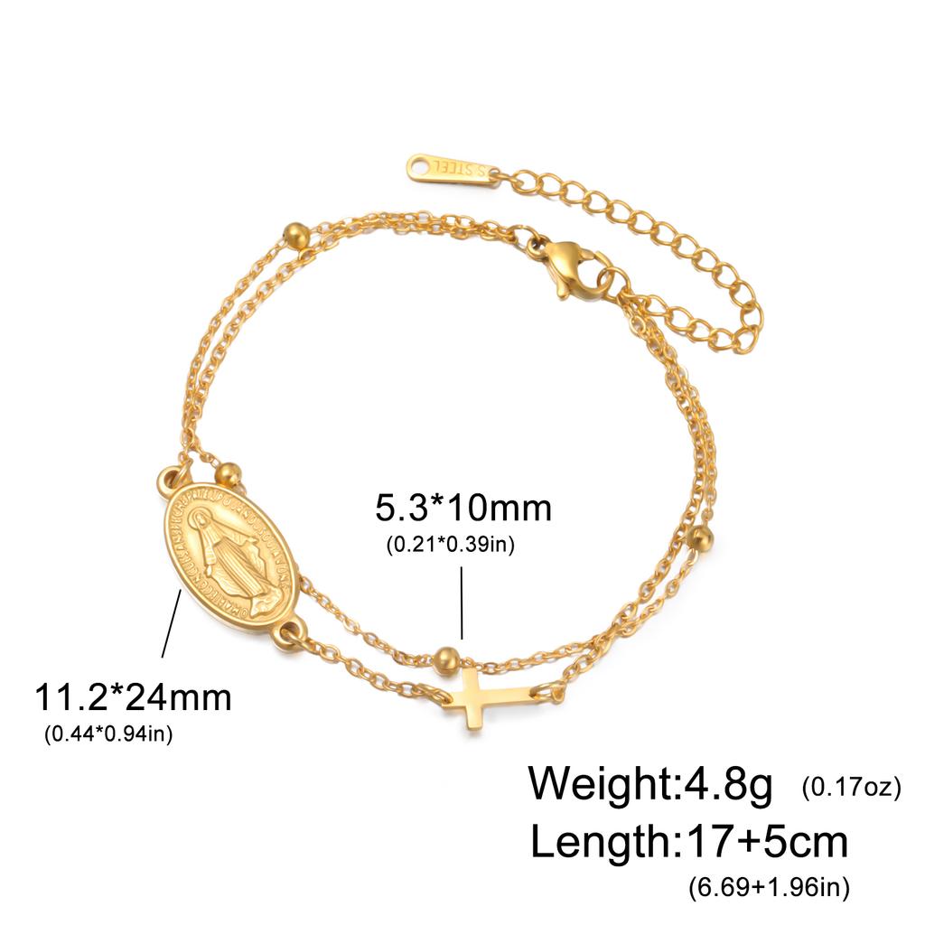 Virgin Mary Pendant Bracelet for Women Stainless Steel Cross Bracelet Catholic Christian Faith Bracelet Religious Gift for Girls
