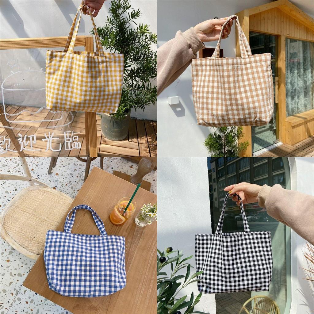 Chic And Fresh Portable Tote Bag For Daily Use With Soft Polyester Material And Plaid Style