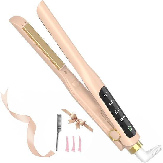 Flat Iron, 1/2 Inch Hair Straightener and Curler 2 in 1, Ceramic Ionic Floating Plates for Less Frizz, 10s Quick Heat Up, Hair straighteners for