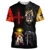 Löwe Jesus Muster T-Shirt Für Männer Retro Rundhals Kurze Ärmel Oberteile 3D Gedrucktes Christliches T-Shirt Sommer Locker T-Shirts