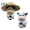 Durable Pvc Car Decor Cute Straw Hat Cow Ornament, Creative Desktop Figurine Anti Slip Console with Hat, Cartoon Dashboard Decor, Interior Decoration
