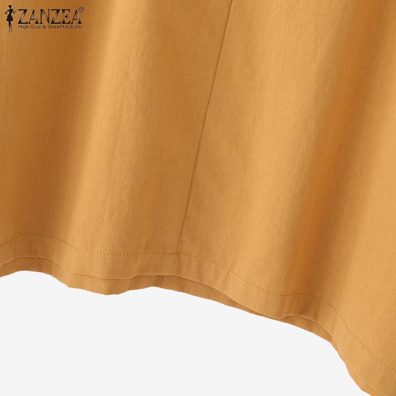 ZANZEA Women Loose Casual V-Neck Solid Color 3/4 Sleeve Cotton Blouse
