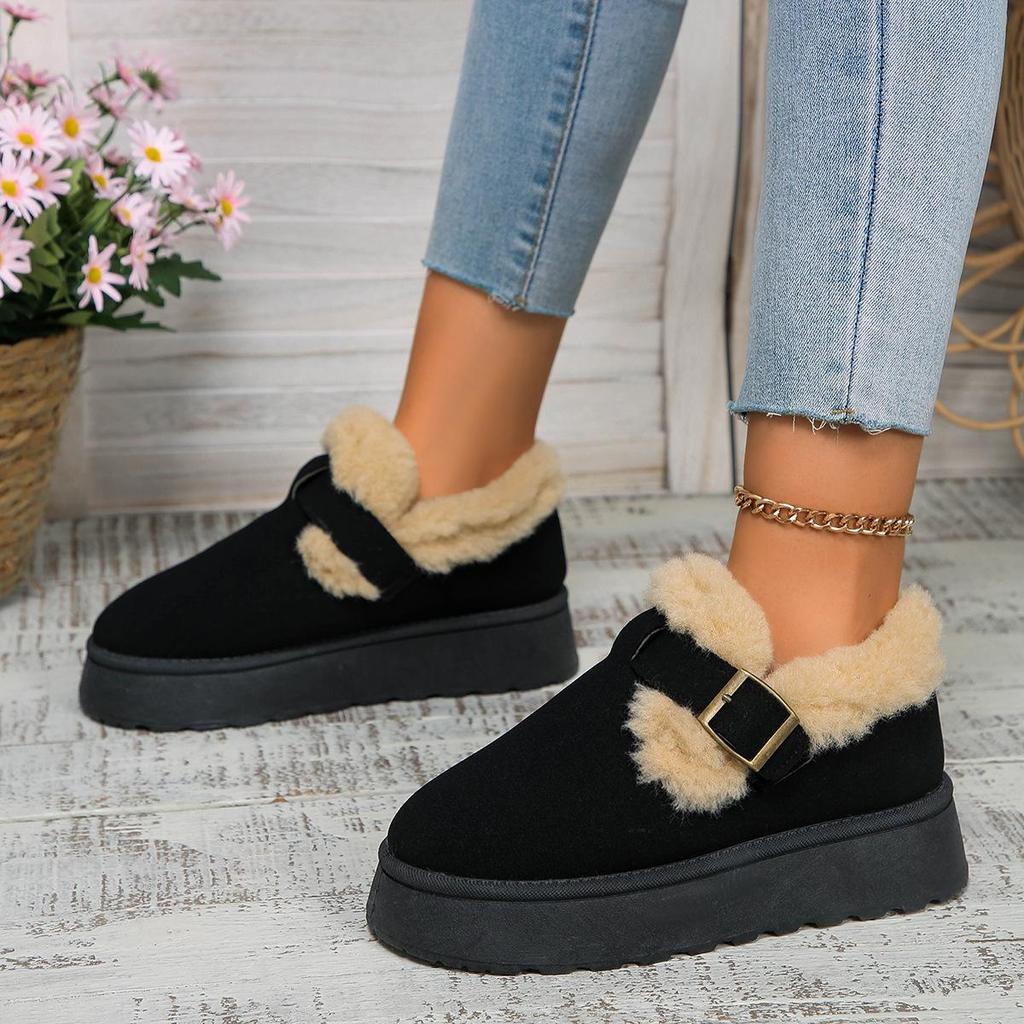 Women's Plus Size Fur Fleece One Foot Cotton Shoes Casual Short Tube Solid Color Sponge Cake Thick Soled Snow Boots Shoes 36-42