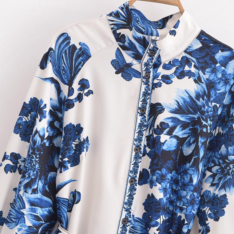 Spring 2025 Women's European & American Style Waist-Tie Long Sleeve Dress