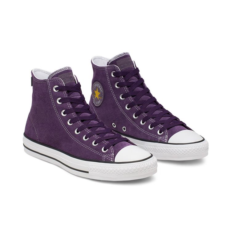 Converse Chuck Taylor All Star Skate Pro Hi Suede Versatile Comfortable Casual Lightweight High-Top Canvas Shoes Unisex Sneakers White Purple 166021C