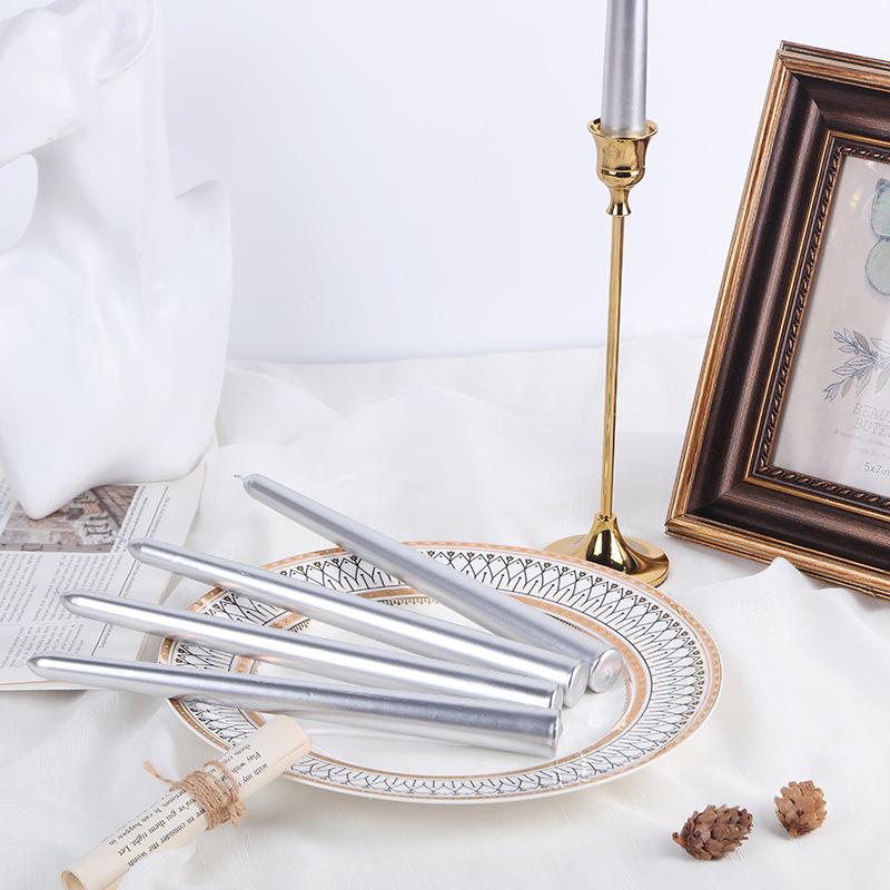 European Classic Electroplated Tapered Long Rod Candle Romantic Wedding Candlelight Dinner Odorless Color Rod Wax