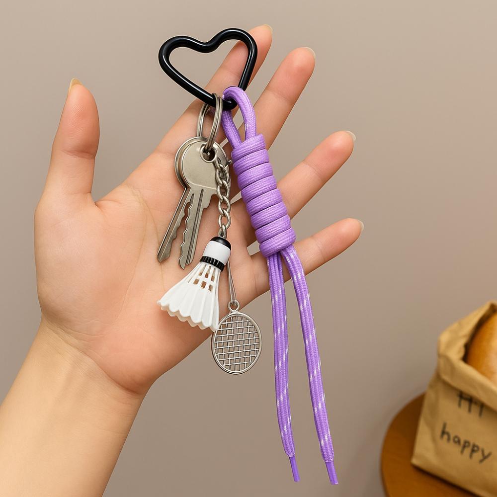 Trinket Badminton Couple Keyring Sporty Style Knot Keychain Braided Rope Bag Pendant  Car Key