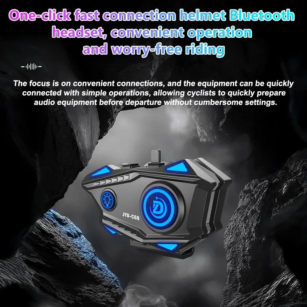 JYD-C68 Motorcycle Helmet Headset Bluetooth 5.4 RGB Light Motorcycle Waterproof Earphone MP3 Music Player Speaker for Moto