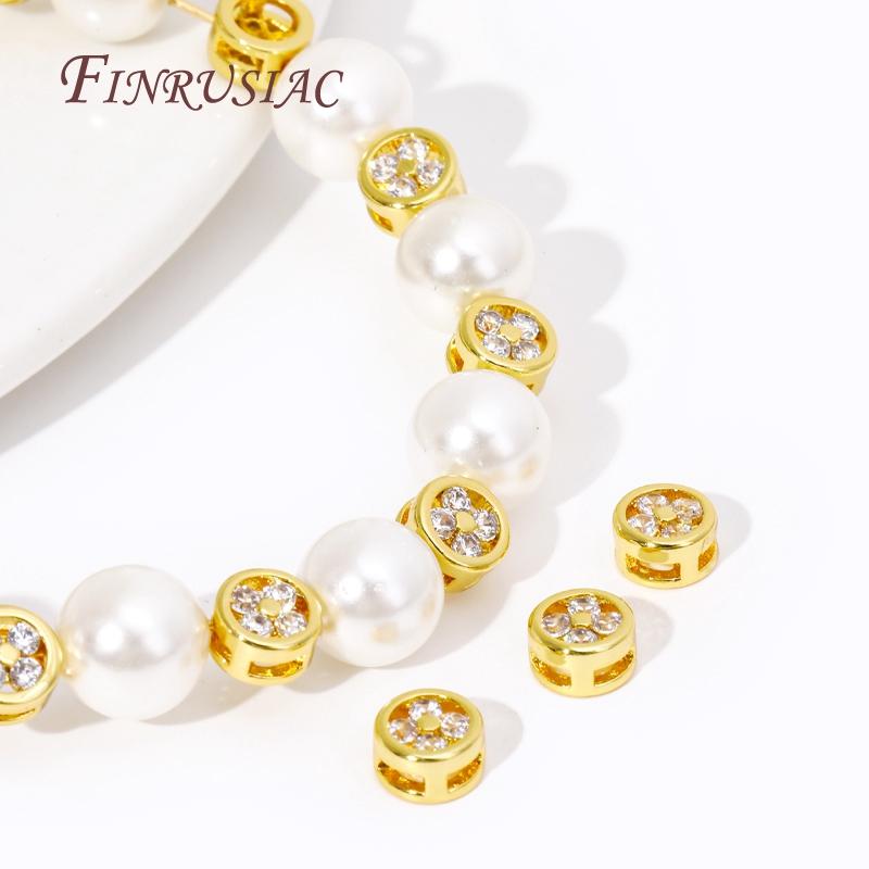18K Real Gold Plated Inlaid Zircon Bracelet Separators For Beads Round Spacer Beads High Quality DIY Jewelry Accessories