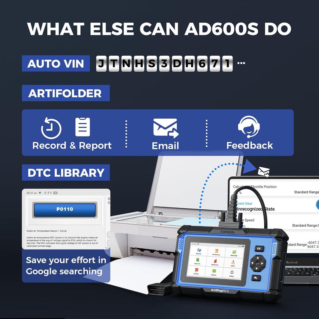 Topdon Artidiag600S OBD2 Scanner Automotive Car Diagnostic Tool ABS SRS TPMS Engine 8 Reset Functions Diagnostic Tool Scanner