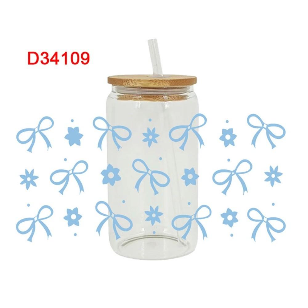 New Waterproof UV DTF Transfer Sticker Clear Smooth Pink Bow Decals DIY Wrap Stickers For 16Oz Glass Cup