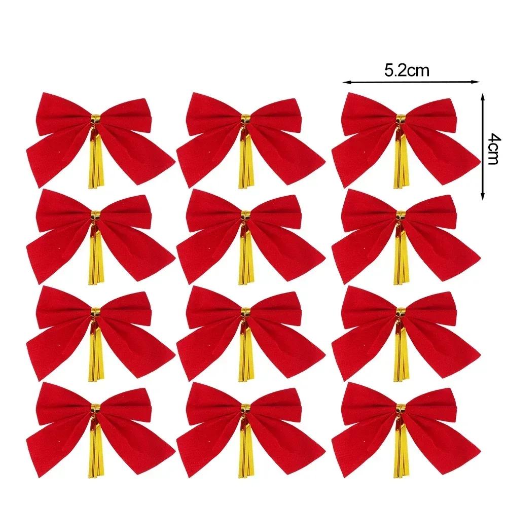 3612Pcs Christmas Bow Red Gold Velvet Bow Xmas Tree Pendant New Year Party Garland Gift Box Decoration Diy Handmade Supplies