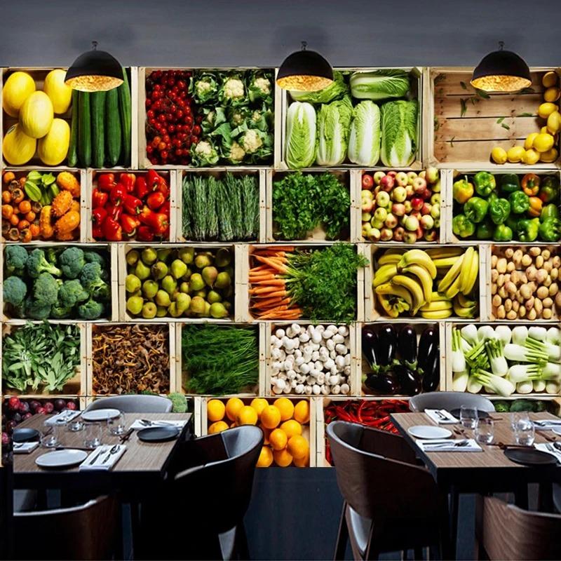 3D Mural Wall Paper Vegetable Market Fruit Shop Poster Wall Painting Restaurant Kitchen Photo Background Wallpaper