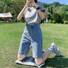 Damen Hohe Taille Gerade Denim Bermuda Shorts Ohne Stretch Locker Weiter Bein Knielang Midi Jeansshorts Dünn Lässig Sommer Fünf-Punkt-Hose