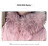 Women's Winter Hooded Cotton-Padded Parka with Stand-Up Collar and Badge Design