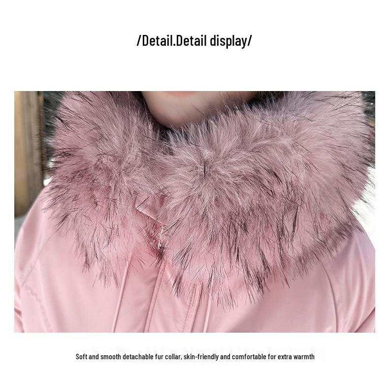 Women's Winter Hooded Cotton-Padded Parka with Stand-Up Collar and Badge Design