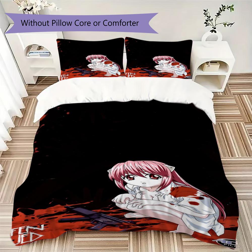 Elfen Lied Anime Pattern Bedding uilt Set uilt Cover Pillowcase Home Decoration Birthday Gift (1 * duvet cover + 2 * pillowcase without core)41