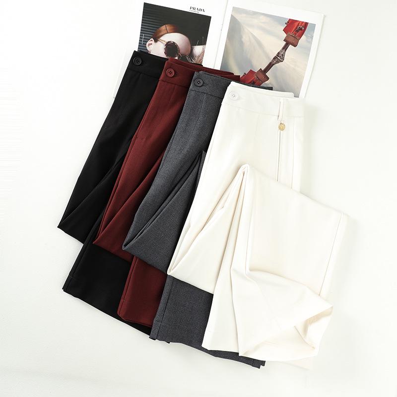 Gray Wide-Leg Wool Pants for Women - High-Waisted, Drapey, Straight-Leg Trousers, 2024 Spring/Autumn Collection