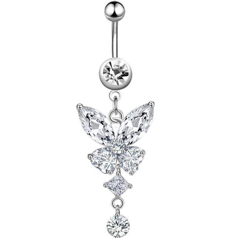 Heart-shaped Round Piercing Jewelry Navel Ring, Copper Inlaid Zircon Stainless Steel Navel Nail