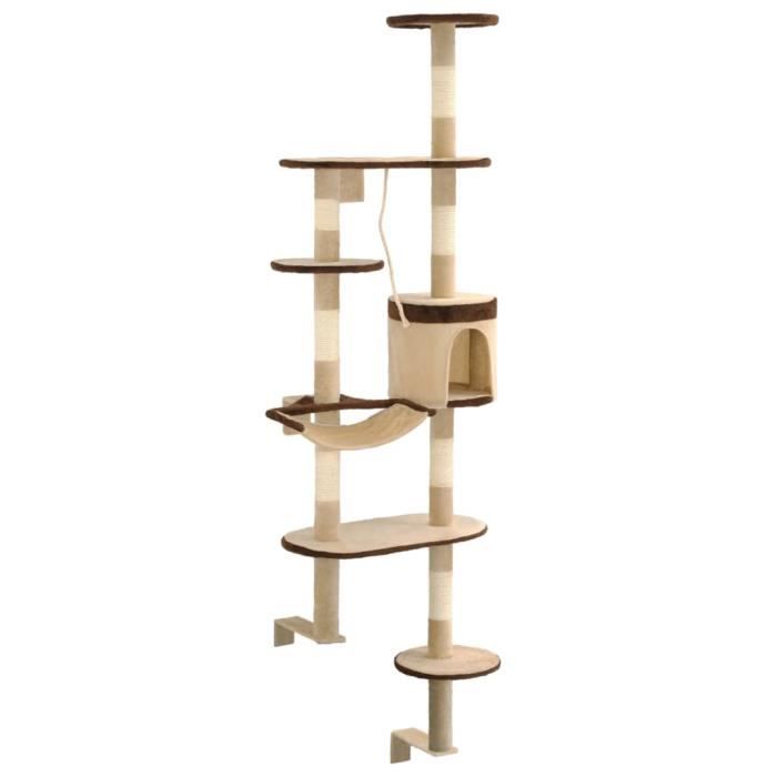VidaXL Arbre à chat en sisal Montage mural 194 cm Beige et marron
