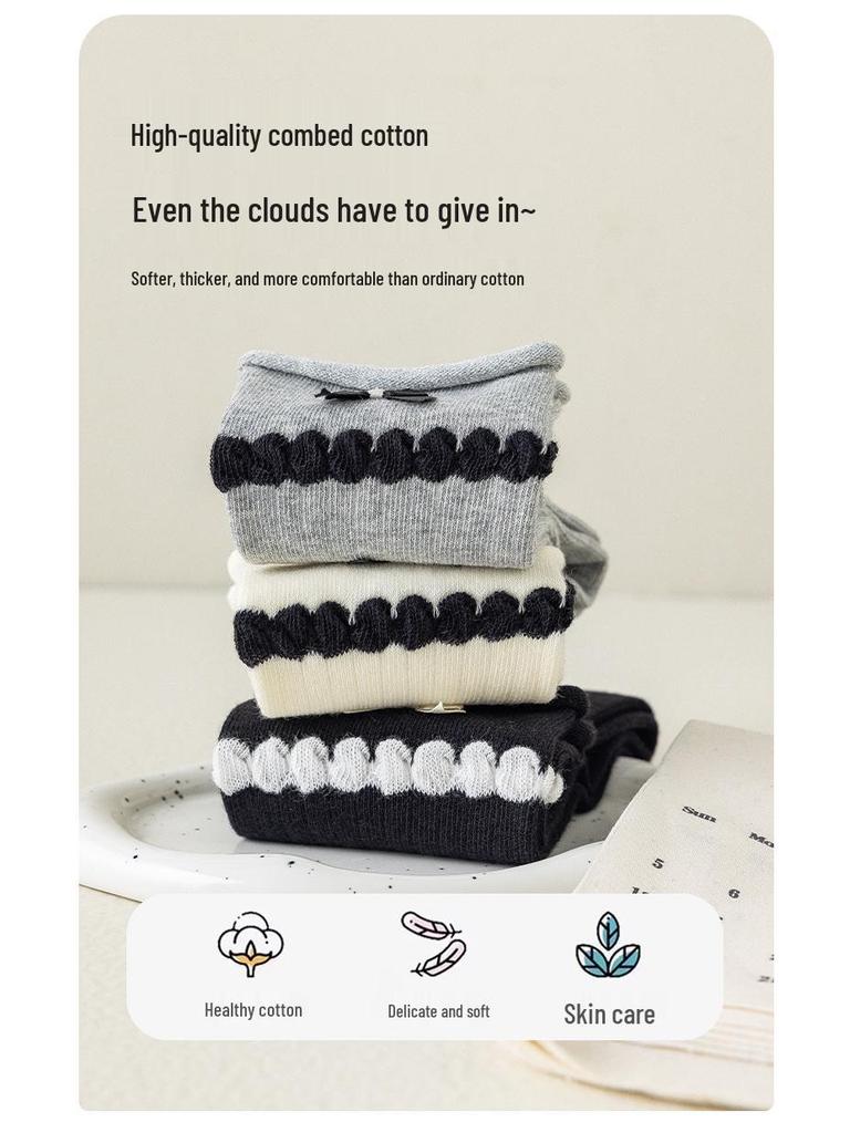 Girls' Korean-Style Bow Calf Socks for Spring and Autumn