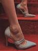 Crescentseoul Reine Jewel Strap Glitter Pumps Silver