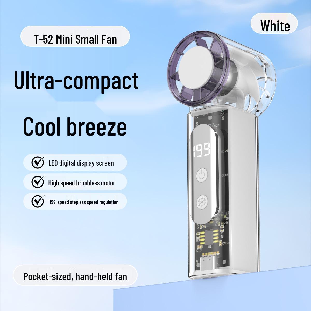 T52 High-Speed Portable USB Fan: Handheld, Clip-On, Desktop Mini Fan with Digital Display
