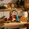 Holiday Window Display Decorations Christmas Nativity Scene Candle Holder, Holy Family Manger Figurine with 4 Mantle Tabletop Displays Slots, Vintage