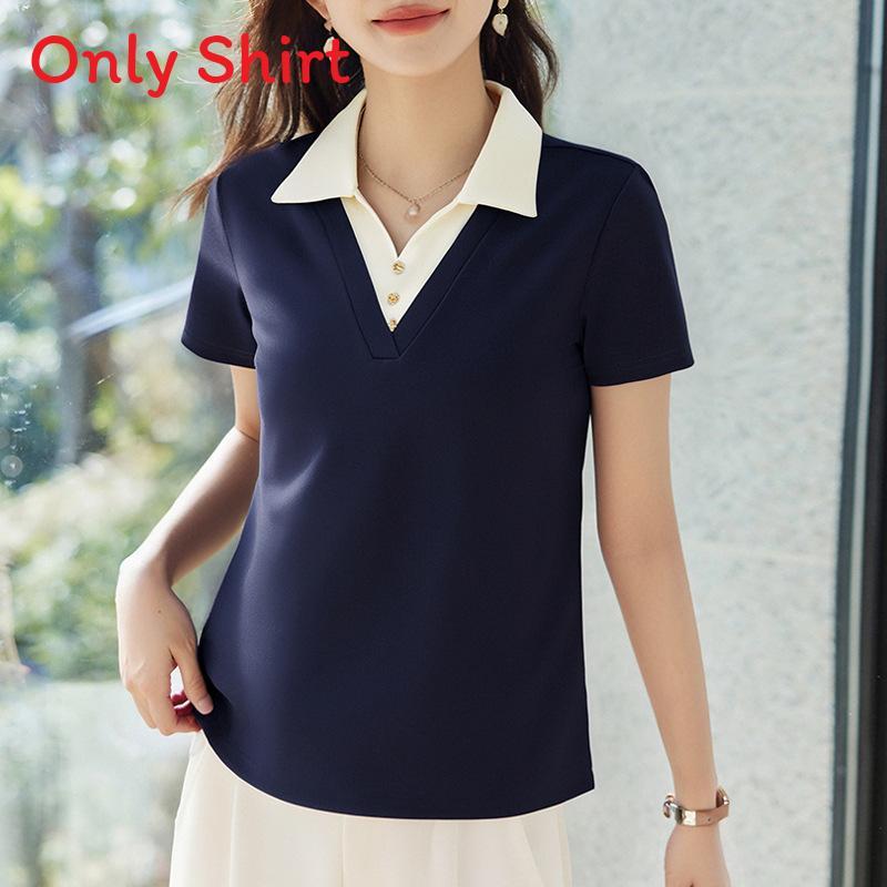 Polo Collar Short Sleeve T Shirt For Women With Cotton Fabric For Summer Casual Wear