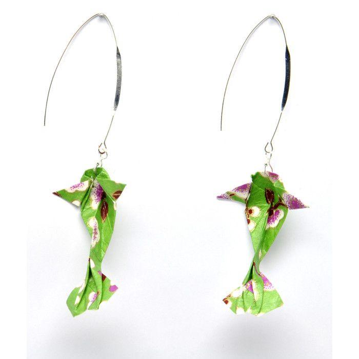 Origami Paper Earrings Carp Green
