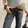 Western Style Y2K Waistband Faux Fur Plush Belt Personality Leather Fur Belt  Daily