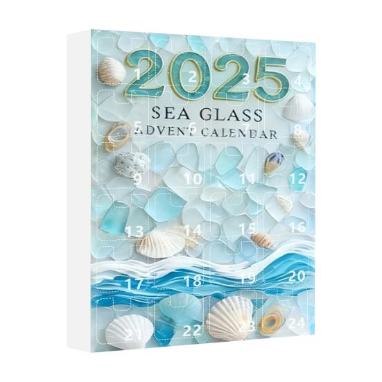 Adventní kalendář Vánoční strom z mořského skla 2025 24 dní Odpočítávání svátků s mini ozdobami z mořského skla Dekorace vánočního stromku s oceánskou tématikou
