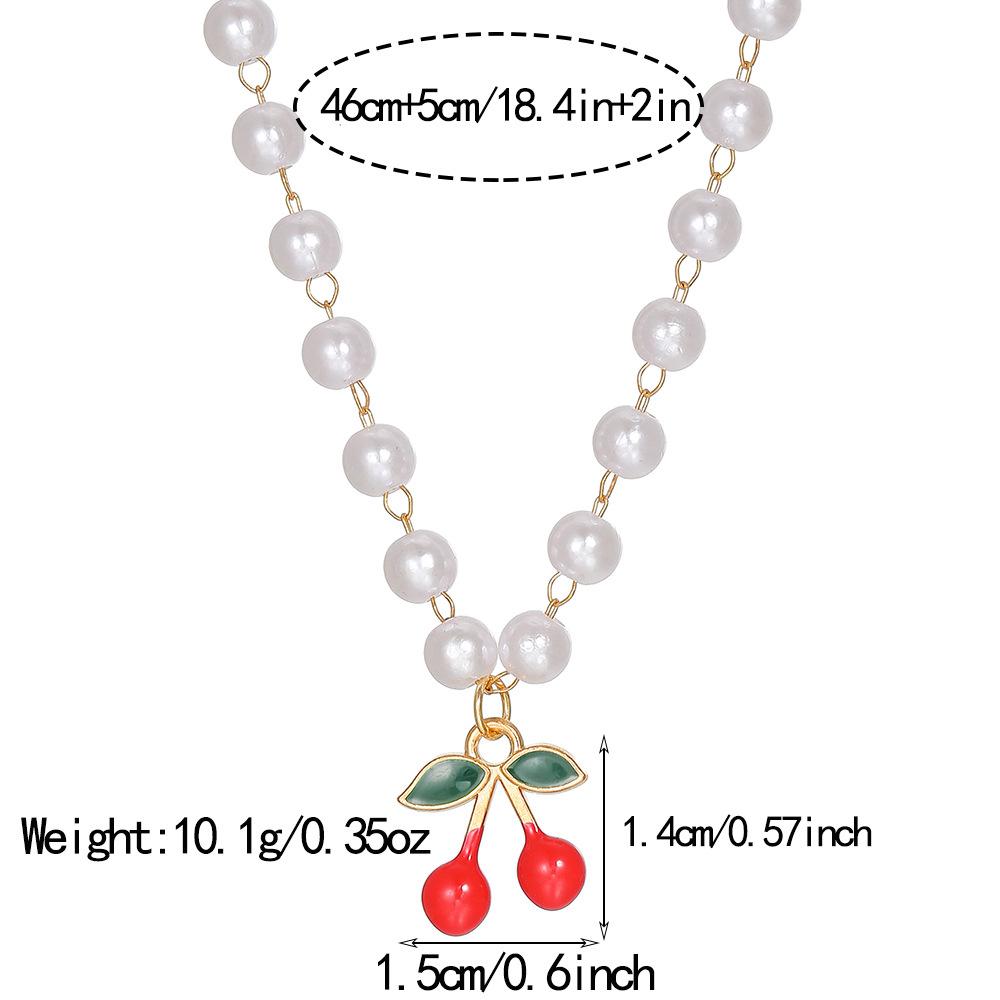 European and American Sweet Pearl Necklace Women, Versatile Cherry Pendant Collarbone Chain, Niche Simple Crystal Jewelry