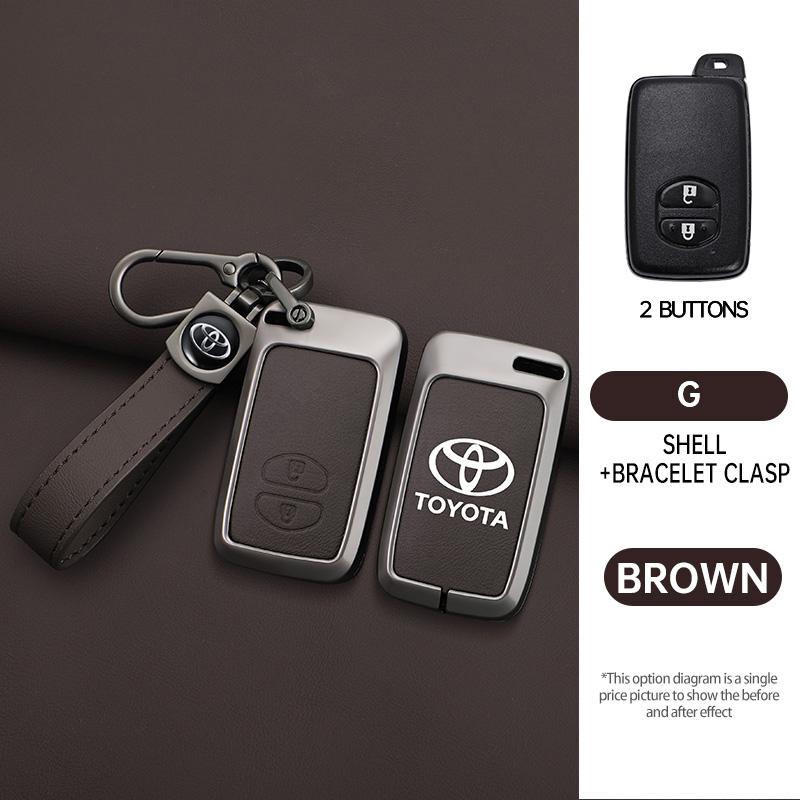 Zinc Alloy Leather Car Remote Key Case Holder Shell For Toyota Aqua RAV4 Land Cruiser Camry Prado Corolla Prius Keyless Keychain