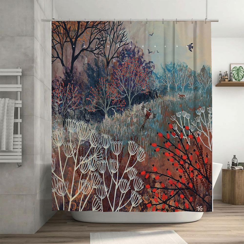 Botanical Shower Curtain Vintage Floral Nature Pattern Bathroom Decor Farmhouse Home Accent Wall Art Scenic Backdrop