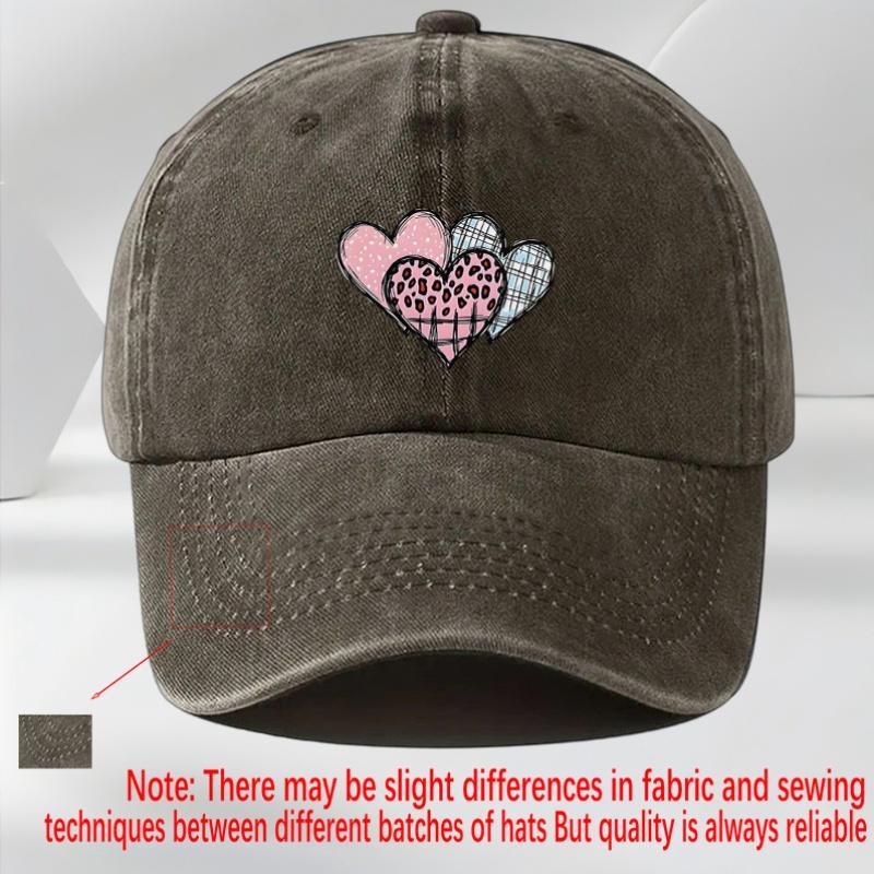 Cute Three Hearts Print Baseball Cap Unisex Casual Outdoor Polyester Adjustable Washed Sports Cap
