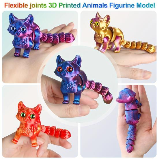 Yousheng 3D Printed Cat Ornament Articulated Cat Figurine with Flexible Limbs And Tail Desktop Pet Cat Fidget Toy for Adults Kids Home Office