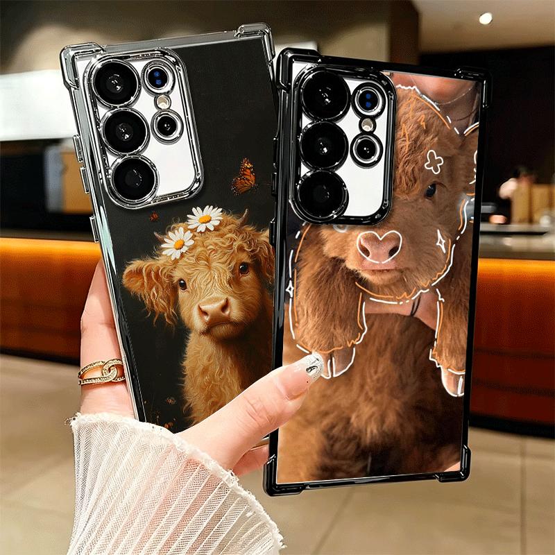 Niedliche Handyhülle mit Hochlandrind-Motiv für Samsung Galaxy S24, S25 FE, S26 Edge, S23 Ultra, S22, S21 Plus, S20 – sturzsichere Airabag-Schutzhülle