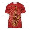 Saxophone Jazz Music T Shirt For Women 3D Print Summer Casual Round Neck Hip Hop T-shirt Short Sleeves Tops Tee Clothes