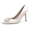 French Wedding Shoes Satin Bridal Heels White High Heels Pointed Toe Elegant