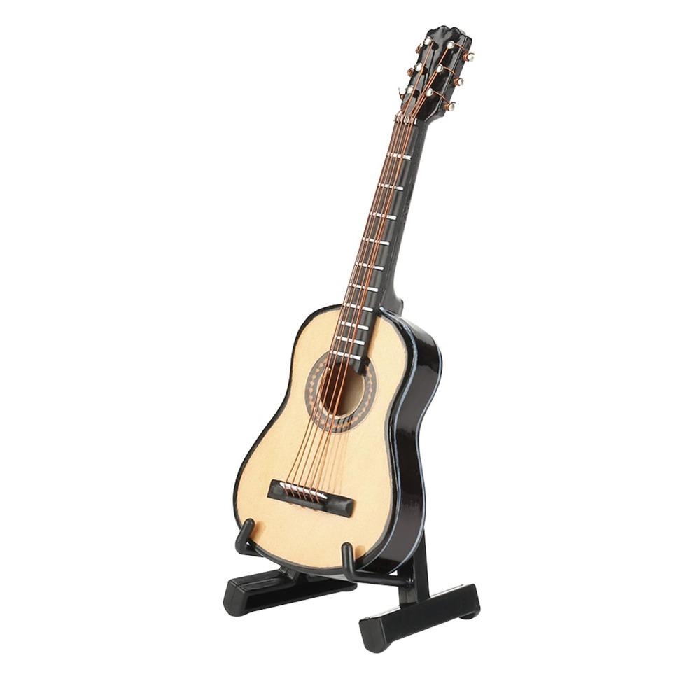 3pcs Black Leather Case Wooden Guitar Model Wooden Material Mini Guitar Model Dollhouse Accessories